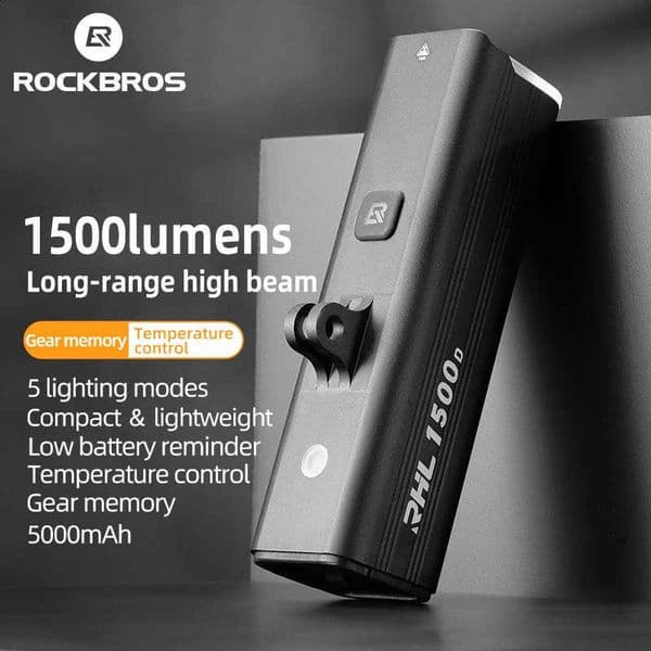 ROCKBROS Bike Light 1500LM1000LM Aluminum Alloy TypeC Charging Smart Front Lights Hanging Version LED Lamp Cycling Headlights 260206