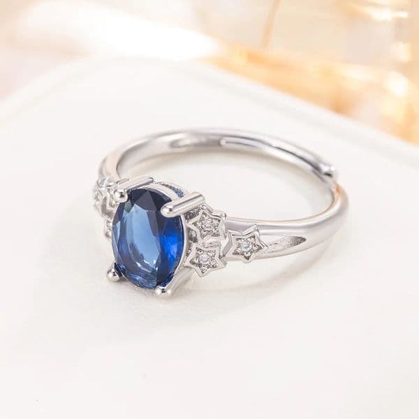 925 Sterling Silver Womens High Quality Jewelry Blue Zircon Oval Adjustable Stackable Rings For Women Wedding Accessories 260430