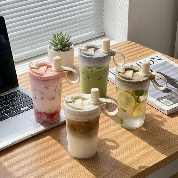 Leak-proof Straw Clear Plastic Water Bottle Tumbler For Kids Students Portable Cold And Hot Drinking Cup With Strainer
