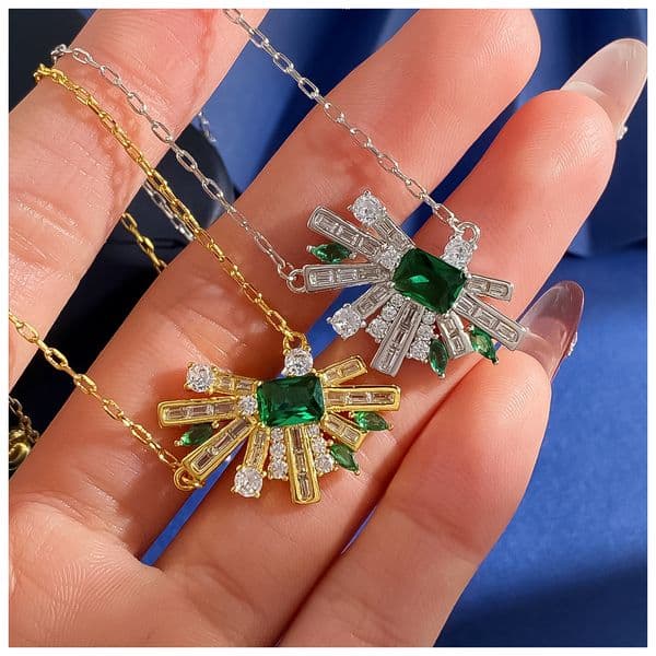 Designer Necklace for Women Geometric Fan Half Emerald Zircon Diamond Earrings Necklace Ring Jewelry Set Luxury Jewlery Designer for Women Elegant Timeless