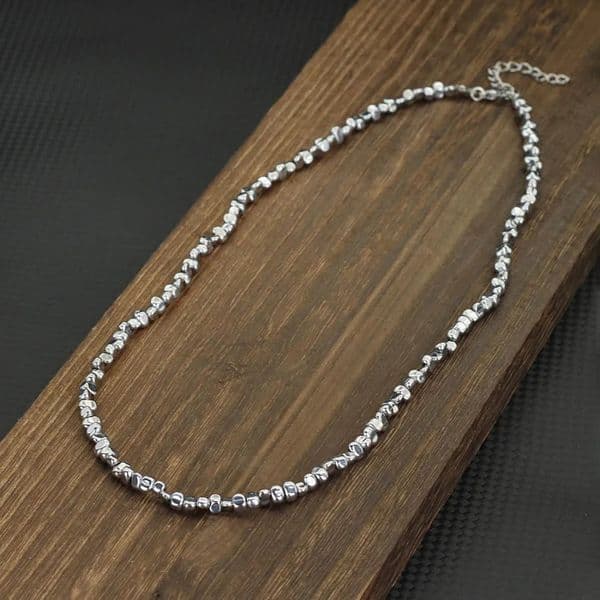 Natural Hematite Beaded Necklace Men Black Silver Color Irregular Stone 20 Inches Short Choker Meditation Boyfriend Gift Jewelry 260430