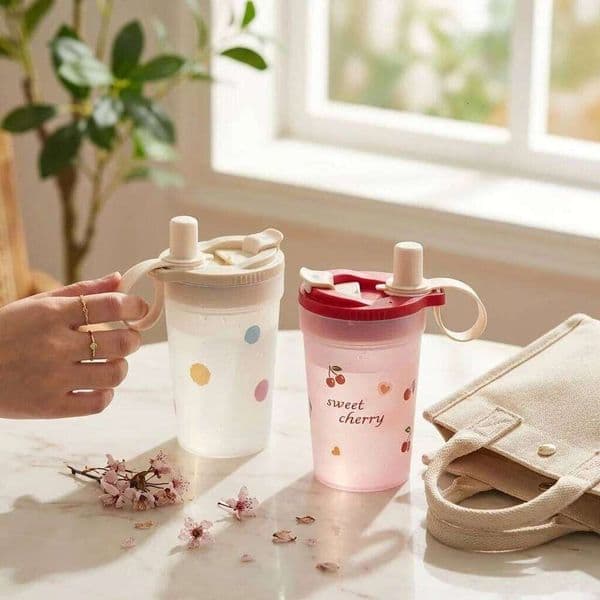 Transparent Plastic Water Cold And Hot Drinks Reusable Straw With Tea Strainer Tumbler Milk Coffee Cup For Students