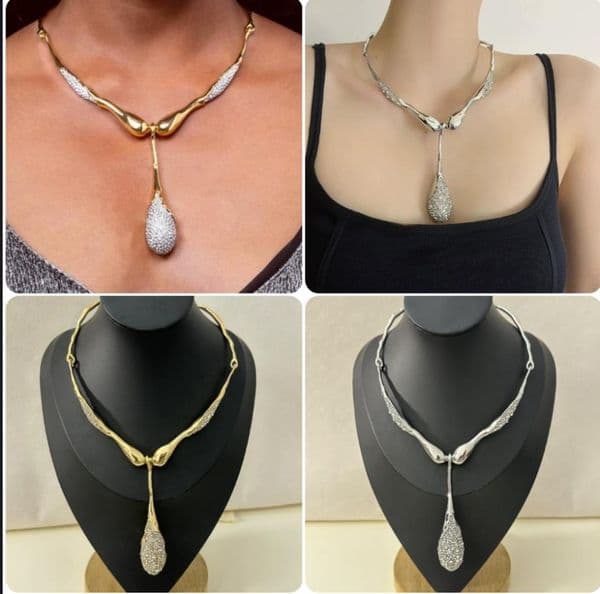 Irregular lava splicing sparkling diamond water droplet pendant Neck Chain light luxury temperament high-end Designer Choker Necklace