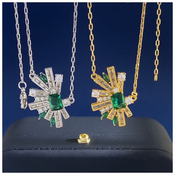 Designer Necklace for Women Geometric Half Fan Emerald Zircon Diamond Earrings Necklace Ring Jewelry Set Luxury Jewlery Designer for Women Timeless Elegant Gift