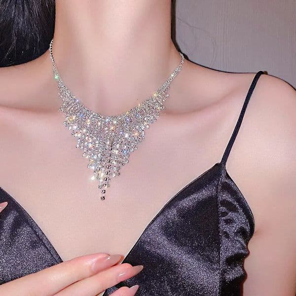 Sexy Crystal Tassel Necklace For Women Shiny Geometric Rhinestone Chain Choker Necklace For Dress Nightclub Jazz Dance Jewelry260429