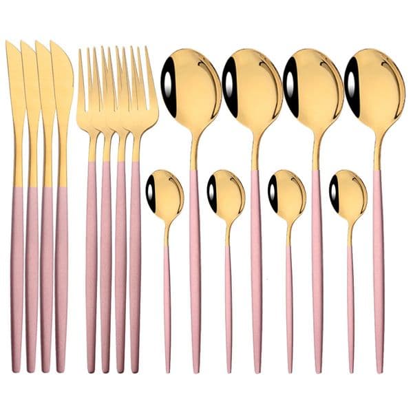 16pcs Pink Gold Dinnerware Tableware Set Mirror Stainless Steel Cutlery Kitchen Knife Fork Spoon Restaurant Wedding Flatware Set 260430