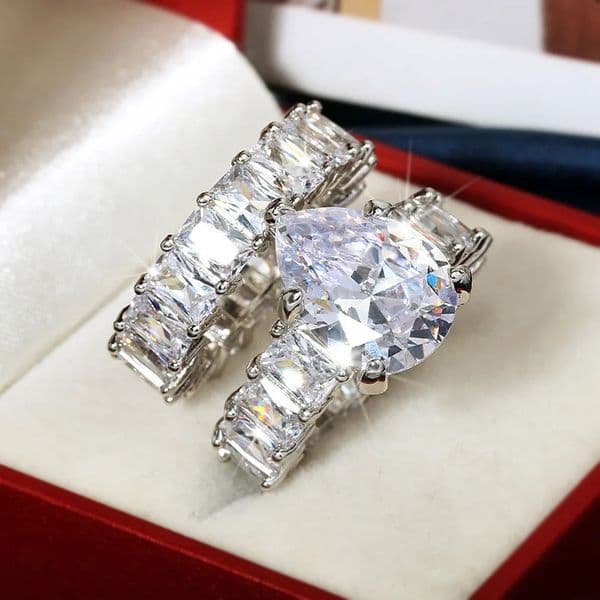Fashionable Stackable Double Ring A Zircon Water Drop Womens Wedding y Shiny Jewelry Gift 925 Silver 260430