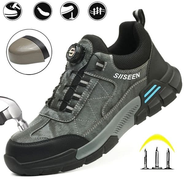 Mens Steel-Toed Safety Shoes With Anti-Crush Anti-Puncture And Anti-Slip Soles Fashionable Button Industrial Work Shoes 260410