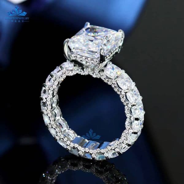 Luxury 925 Silver Moissanite Ring 911mm and 34mm Ice Out Radiant Cut D VVS1 for Wedding Engagement
