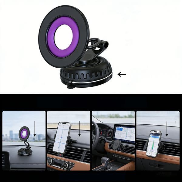 Magnetic Phone Holder for Cars with 720° Rotation - Triple-Folded Dashboard Mount