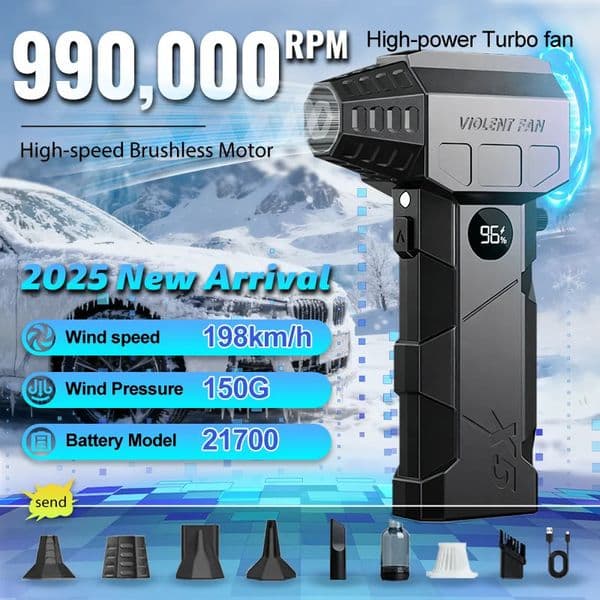 990000RPM Electric Air Blower Hightspeed Turbo Jet Brushless Motor with Vacuum kit Powerful Duster Christmas Gifts 260429