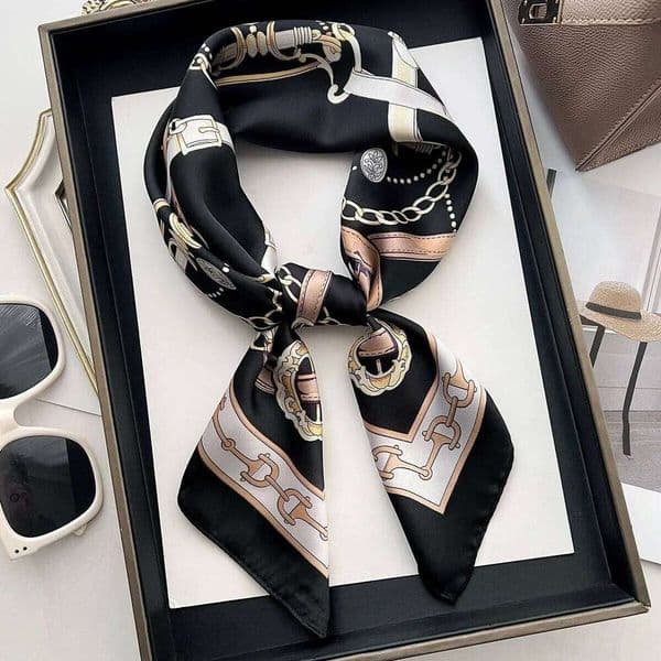 Designer dandy hat Hat Luxury Lady Chain Print Square Simulated Silk Thin Neck Scarf Fashion Sunscreen Headscarf For Women 70X70cm Free Ship