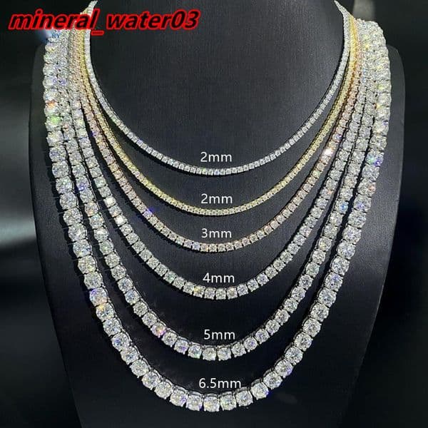 Pass Diamond Tester Large Stock Hip Hop Jewelry 20mm-65mm 925 Silver Iced Out VVS Moissanite Diamond Tennis Chain Necklaces