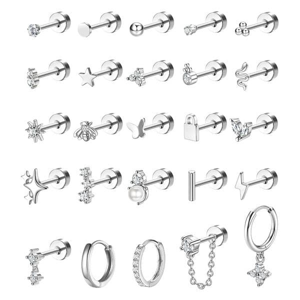 Bobisty 1pc Earrings for Sensitive Ears Stainless Steel Women Dainty Flat Back Earring Stud Hoop Cartilage 260430