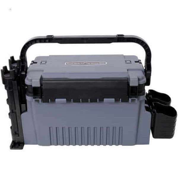Dual-layer Tackle Box,Tackle Organizer Fishing Box Large,With 2pcs Rod Holder,2pcs Cup Holder,1pc Carring Strap,Gray