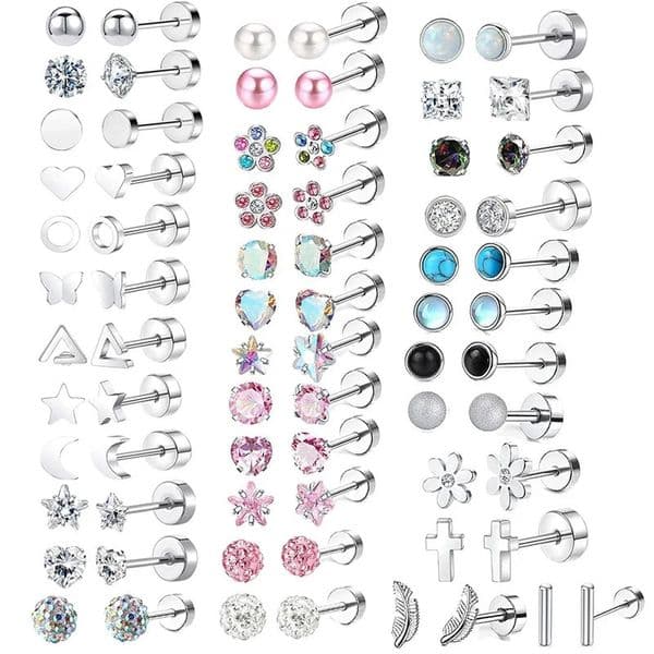 Stainless Steel Hypoallergenic Heart Moon Earbone Stud Screw Ball Earrings for Women Fashion Ear Cartilage Body Piercing 260430