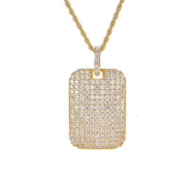 European and American cross-border bestseller micro-inlaid zircon military badge pendant rectangular geometric shape rap rock trendy necklace accessory