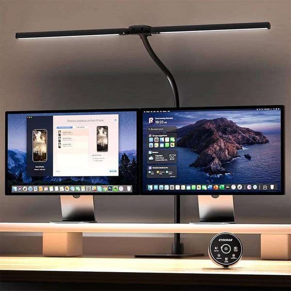 Desk Lamp, Double Head Adjustable Color Temperature, No Glare Dimmerable Monitor Lamps, PC Light for Screen