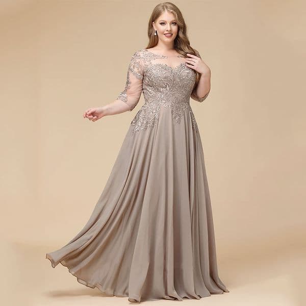 Plus Size Mother of The Bride Dress Customized 3/4 Sleeves Applique Floor Length A Line Chiffon Summer Wedding Guest Gown GN126