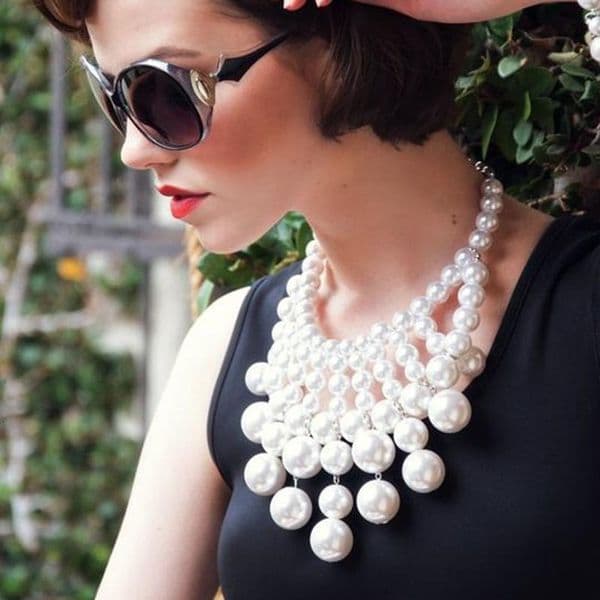 Comfortable Exaggerated European American style celebrity jewelry, simple and elegant faux pearl collarbone necklace 6720