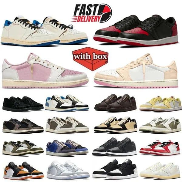 Designer 1 1s Low Basketball Shoes Banned Muslin Shy Tropical Pink Fragment Medium Olive Chicago Dark Mocha Canary Sail Men Women Trainers Sneakers 36-47