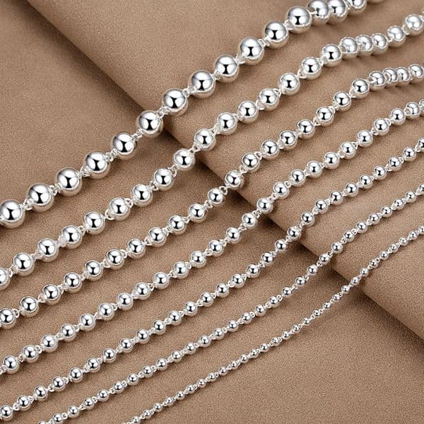 Fine Silver Pure 999 Ball Chain 925 Sterling Necklace Beaded Link for Women Man 60cm 80cm Jewelry Trendy Classic 260430