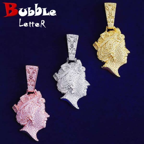 Cross-Border Source European and American Hip-Hop Full Diamond British Queen Necklace Pendant Real Copper Cubic Zirconia High-End Jewelry