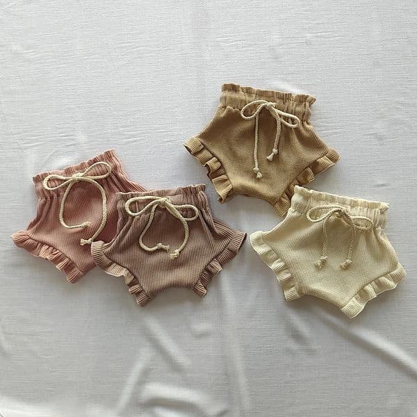 Baby Casual Shorts Summer Korea Baby Girl Clothing Fashion Drawstring Waffle Elastic Solid Color Ruffle Bloomers 260430