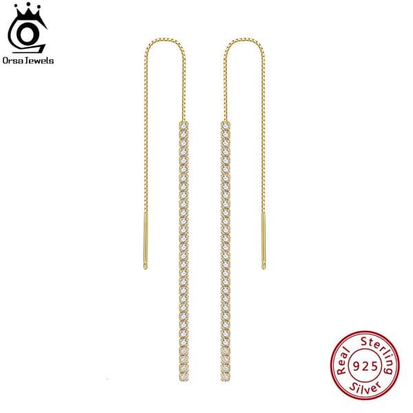 ORSA JEWELS 925 Silver Minimalism Dangle Long Chains Earrings for Women Vintage Cubic Zircon Drop Earings Jewelry Gifts SE111 260430
