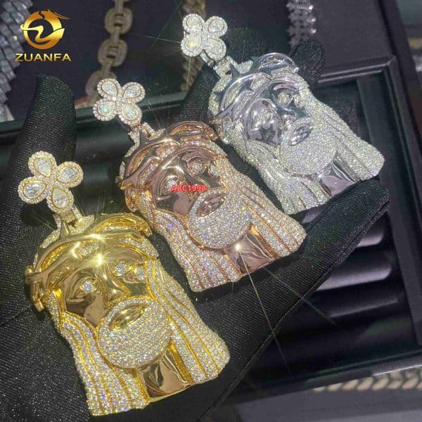 New Design Solid Back Hip Hop Moissanite Jewelry Custom Iced Out Jesus Pendant 925 Silver VVS D Moissanite Diamond Charm Pendant