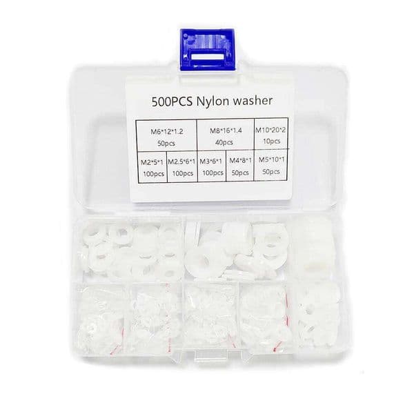 500PCS Black/White Nylon Flat Washers Assortment kit M2 M2.5 M3 M4 M5 M6 M8 M10 Plane Spacer Insulation Gasket Ring