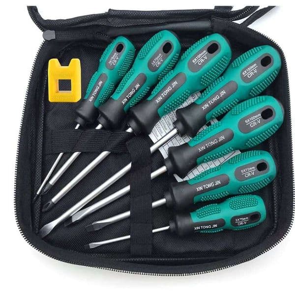 Magnetic Set Professional Cushion Grip 4 Flat Head and 3 Phillips Tips Screwdriver Non-Slip for Repair Home Improvem