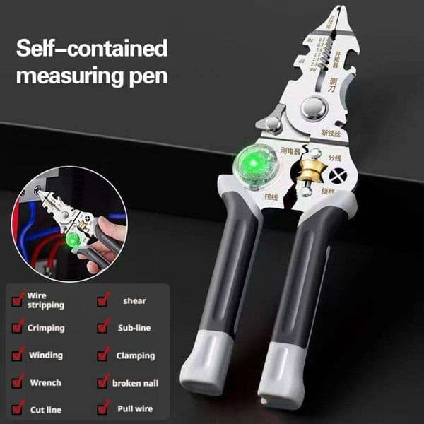 WOZOBUY Wire Cutter Tool 10 In 1 Electrical Cable Stripper Plier Voltage Tester Scissors With Electricity Measurement Function
