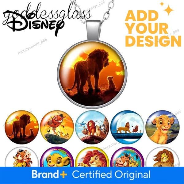 Designer Disney Lion King Simba Family King Of The Forest Round Photo Glass Cabochon Silver Plated/Bronze/Crystal Pendant Necklace Jewelry Gift Luxury