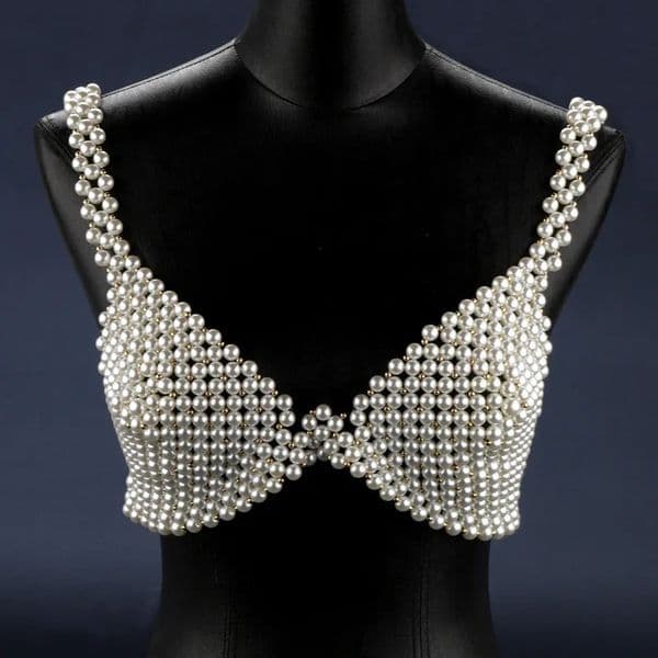 European and American exaggerated n pearl vest gorgeous and elegant catwalk tube top decoration temperament body chain for 260429