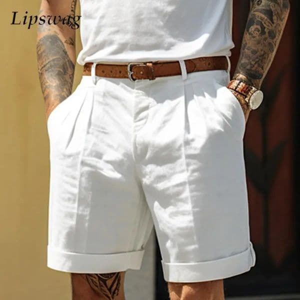 Classic Linen Shorts Men Outdoor Casual Breathable Loose Straight Shorts Summer Fashionable Solid Color Mens Linen Shorts 260429