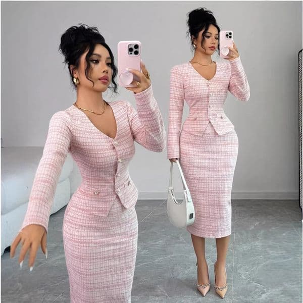 designer European and American simple fashion style long-sleeved dress women's clothing 2026 autumn and winter High quality quality set