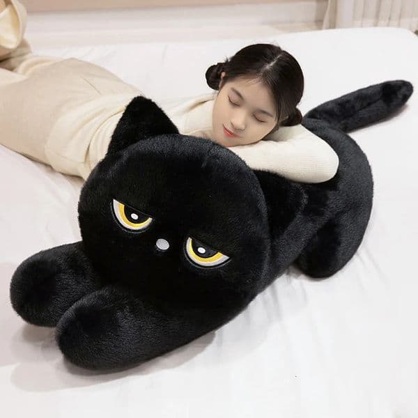 Cute Black Cats Plush Pillow Soft Stuffed Lying Cat Cushion Sleeping Cat Lovely Birthday Gift Idea for Cat Lovers 260430