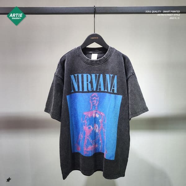 ARTIE men's clothing washing water retro old rock NIRVANA printing loose trendy brand short-sleeved T-shirt men