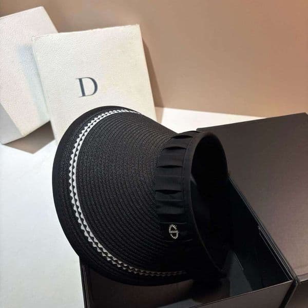 Summer double-layered UV protection open-top straw with black-coated large brim, rollable sun hat for beach vacations