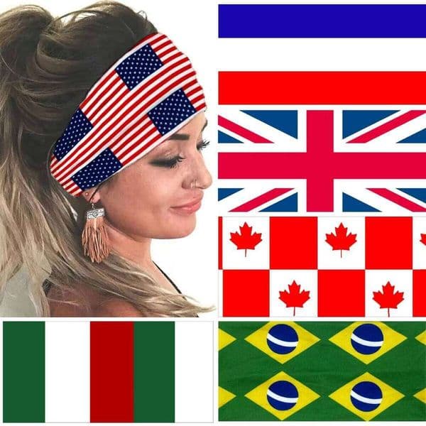 World Cup National Flag Print Sports Headband Elastic Wide Yoga Hairband Sweatband For Men Women Yuansiqi