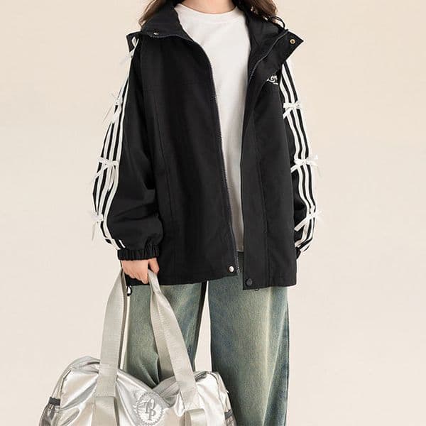 2026 Casual Spring and Autumn Outerwear for Young Girls - Stylish Hooded Windbreaker with Bowknot for Older Girls