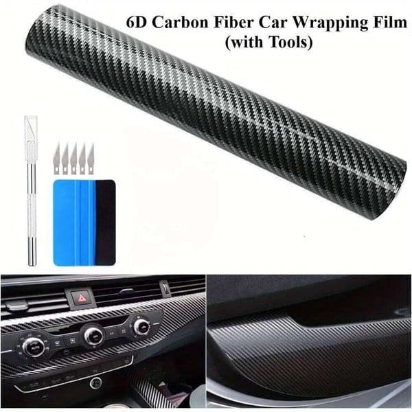 Ultra Gloss Black 6D Carbon Fiber Vinyl Wrap Bubble Free Air Release With Tools For Car Motorbike Interior Exterior