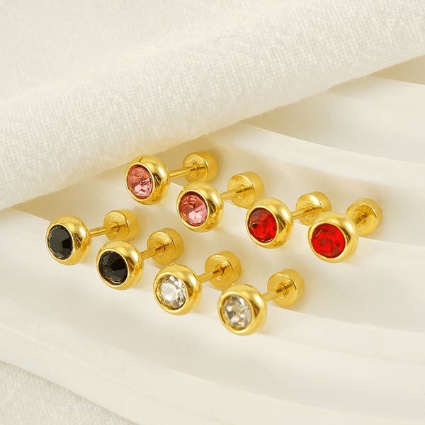 18K Gold Plated Stainless Steel Post Colored Cubic Zirconia Flatback Earrings for Women Small Cartilage Stud Earring CZ Crystal Helix Piercing Jewelry
