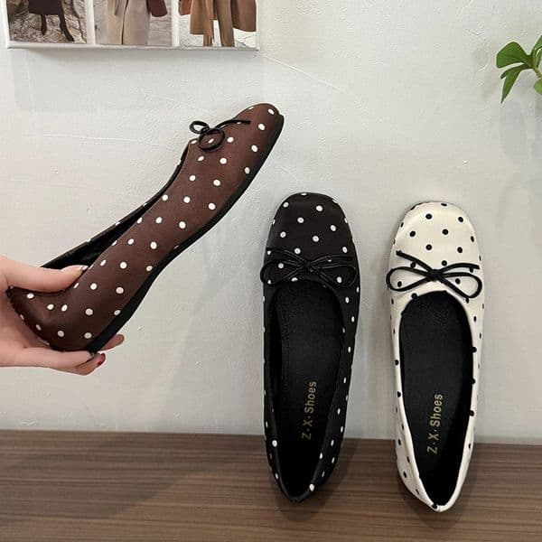 Spring Polka Dot Women Ballet Flats Comfortable Round Toe Shallow Shoes Street Style Soft Sole Ladies Eelgant Dress Shoes 260429