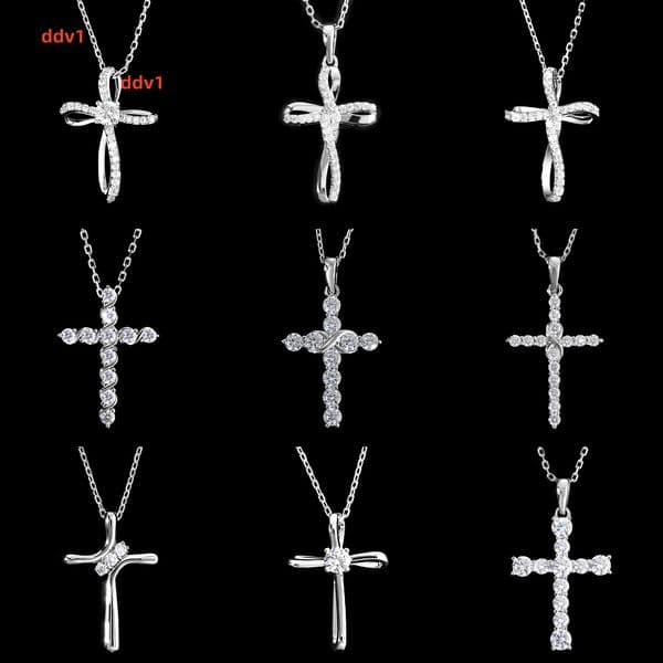 Gorgeous Moissanite Diamond S925 Sterling Silver Charm Men Women Religious Jewelry Gift Present Christian Cross Pendant Necklace
