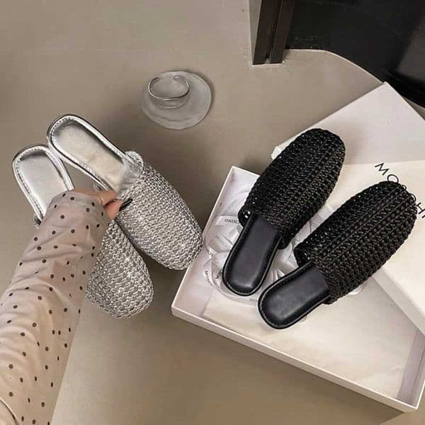 Designer Cover Toe Woven Women Mules Slippers Concise Slingback Slip On Shoes Spring Autumn Concise Zapatos De Mujer X260504