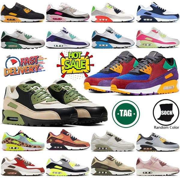 Designer Running 90 Shoes Men Women Classic Fashion Black White Triple Mesh Leather black white Yellow Grey Moss Green Volt Obsidain breathable Sneakers sizes 36-47