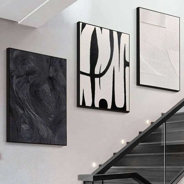 3pcs Abstract Black and White Canvas Wall Art Set Posters, Texture Paintings, Ideal Gift for Room Decoration 26H0504