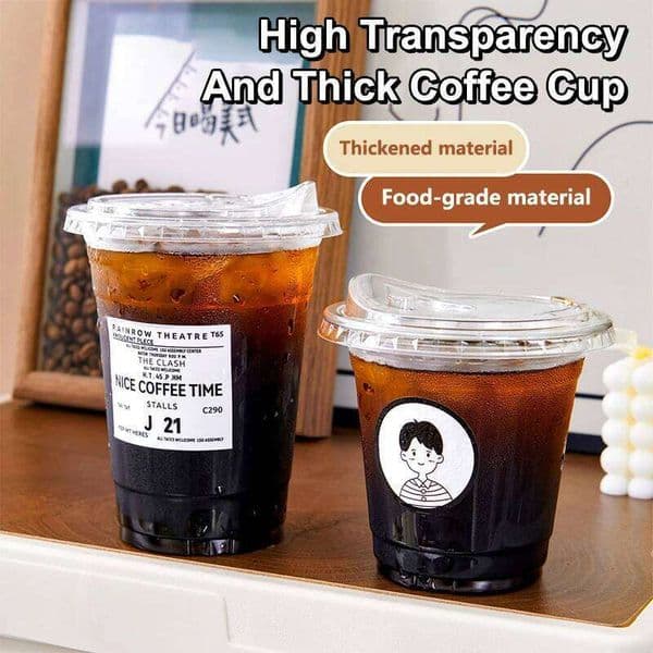 10PCS Clear Plastic Cup With Strawless Lids Disposable Cups For Iced Coffee Or Juice Party Smoothie Milkshake Cold Drinks 26L0504